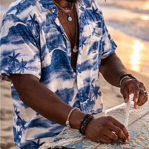 Tropical Vibes Blue and White Men's Shirt